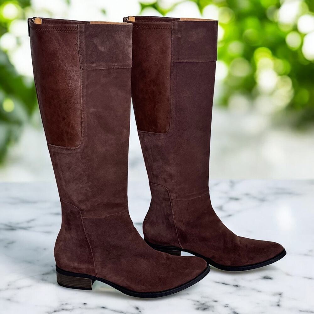 SUNDANCE Sandrine Boots Brown Suede Leather Tall Knee High Riding Zip 40 | 9-9.5